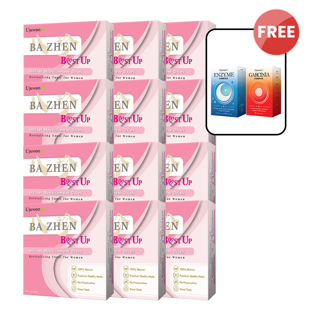 【Bundle of 12】Ujuwon Ba Zhen B.ust Up Instant Nourishment Drink 8s ×12 + Free Enzyme Complex 30s + Garcinia Complex 30s ×1
