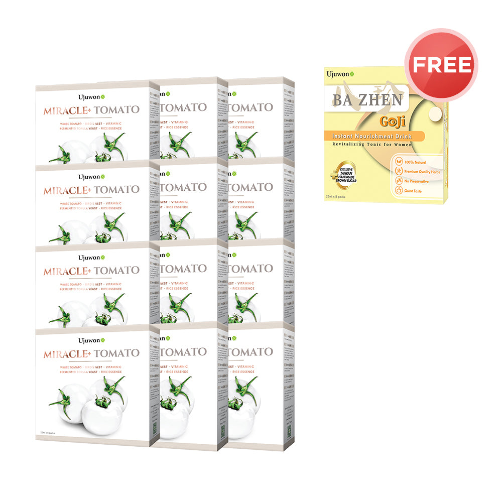Ujuwon Miracle+ Tomato Skin Booster 8s x 12 Boxes FREE Bazhen Goji × 1 box