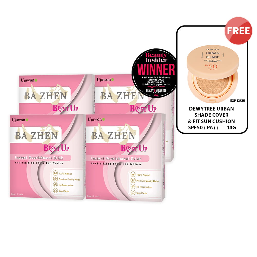 【Bundle of 4】Ujuwon Ba Zhen B.ust Up Instant Nourishment Drink 8s x 4 + Free Dewytree Urban Shade Cover & Fit Sun Cushion SPF50+ PA++++ 14g