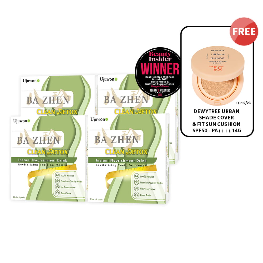 【Bundle of 4】Ujuwon Ba Zhen Clean Detox Instant Nourishment Drink 8s x 4 + Free Dewytree Urban Shade Cover & Fit Sun Cushion SPF50+ PA++++ 14g