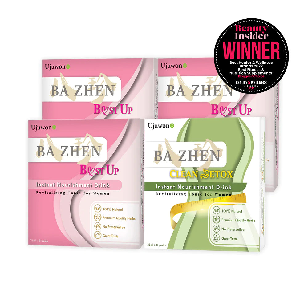 【Bundle of 4】Ujuwon Ba Zhen B.ust Up Instant Nourishment Drink 8s x3 + Clean Detox Instant Nourishment Drink 8s x1