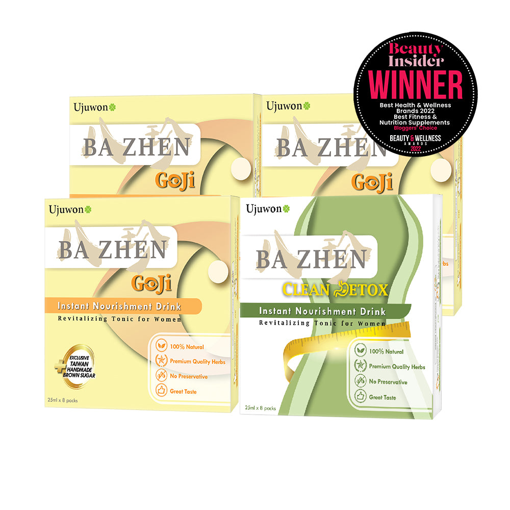 【Bundle of 4】Ujuwon Ba Zhen Goji Instant Nourishment Drink 8s x 3 + Ujuwon Ba Zhen Clean Detox Instant Nourishment Drink 8s x 1