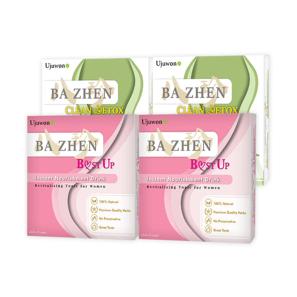 【Bundle of 4】Ujuwon Ba Zhen B.ust Up Instant Nourishment Drink 8s + Ba Zhen Clean Detox Instant Nourishment Drink 8s